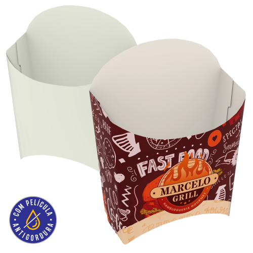 Embalagem de Batata Pequeno Papel Alimentício 270g com Película Antigordura 8,5x4x9,2cm