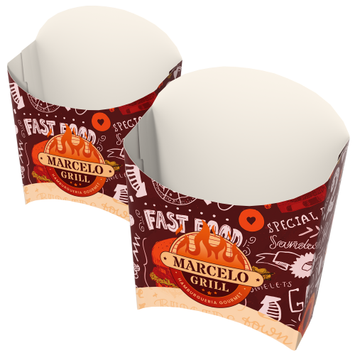 Embalagem de Batata Pequeno Supremo 300g sem Película Antigordura Personalizável 8,5x4x9,2cm