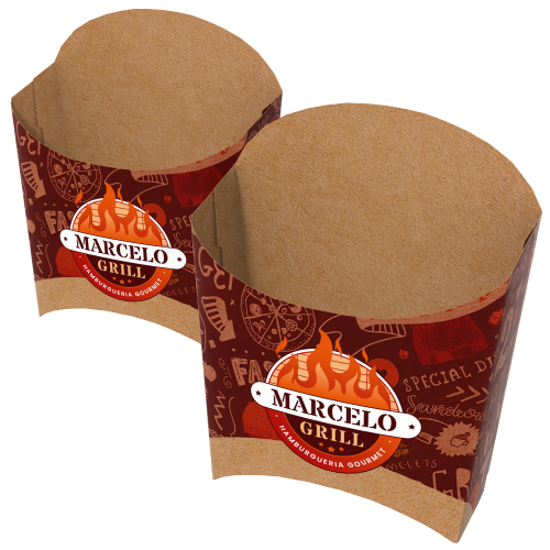 Embalagem de Batata Pequeno Kraft 240g sem Película Antigordura Personalizável 8,5x4x9,2cm