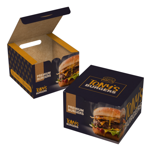 Caixa para Hamburguer Gourmet 12x12x8,4cm Kraft 240g sem Película Antigordura Personalizável