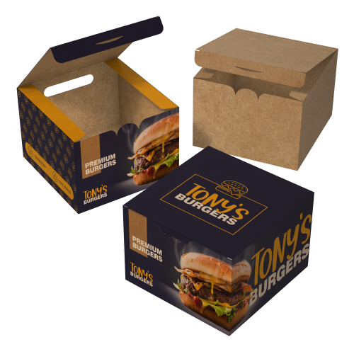 Caixa para Hamburguer Gourmet 12x12x8,4cm Kraft 240g sem Película Antigordura
