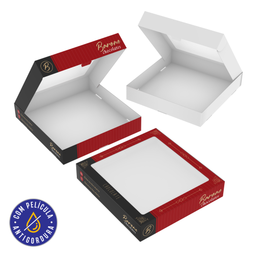 Caixa para 16 Doces com Visor 20x21x3,8cm Papel Alimentício 270g com Película Antigordura