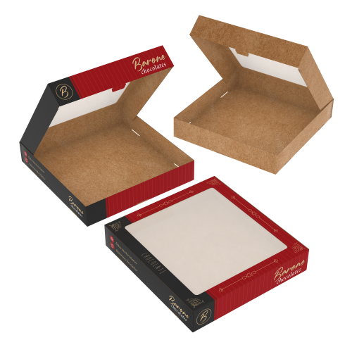 Caixa para 16 Doces com Visor 20x21x3,8cm Kraft 240g sem Película Antigordura