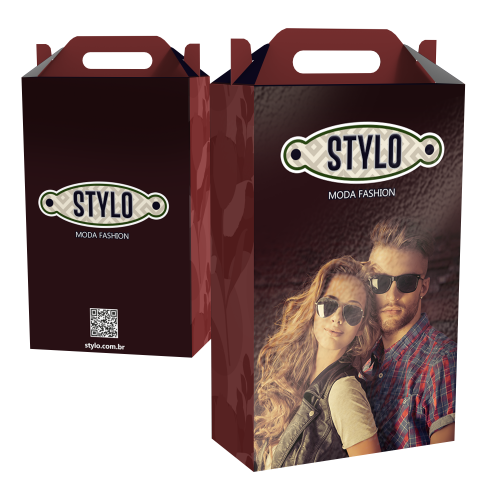 Caixa de Presente Grande com Alça Couchê 300g Verniz Total Frente