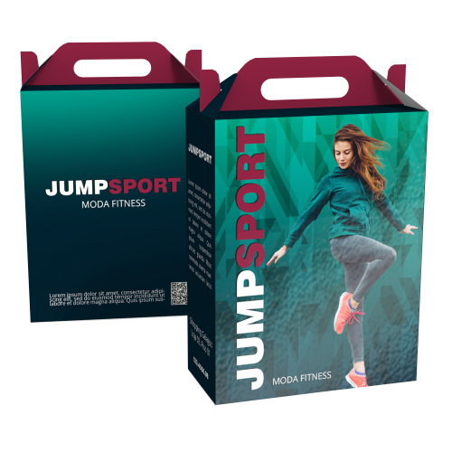 Caixa de Presente Média com Alça Couchê 300g Verniz Total Frente