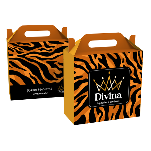 Caixa de Presente Pequena com Alça Couchê 300g Laminação Fosca e Verniz Localizado