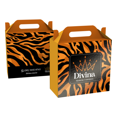 Caixa de Presente Pequena com Alça Couchê 300g Verniz Total Frente