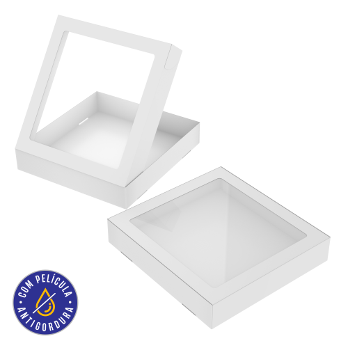 Caixa Multiuso com Visor Papel Alimentício 270g com Película Antigordura SEM IMPRESSÃO 20x21x3,8cm