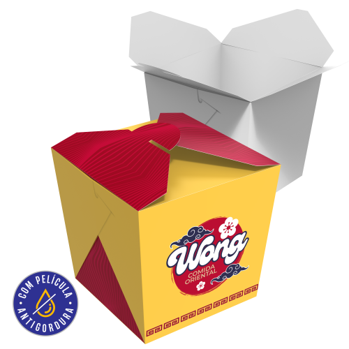 Embalagem para Yakissoba com Encaixe Papel Alimentício 270g com Película Antigordura 8x8x10cm
