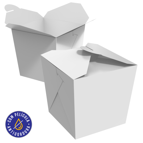 Embalagem para Yakissoba com Encaixe Papel Alimentício 270g com Película Antigordura SEM IMPRESSÃO 8x8x10cm