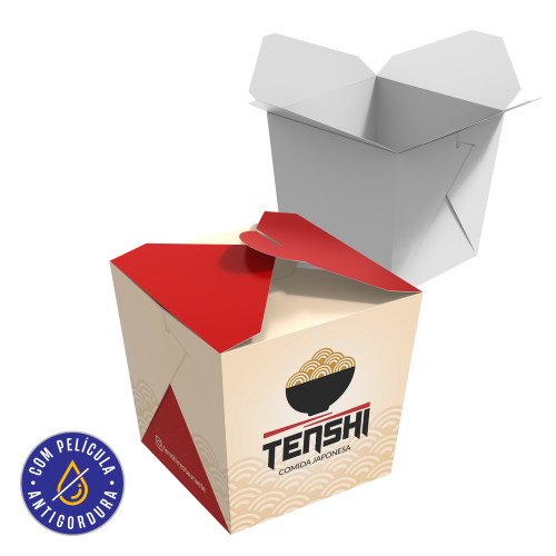 Embalagem para Yakissoba com Encaixe Papel Alimentício 270g com Película Antigordura 7x7x8cm