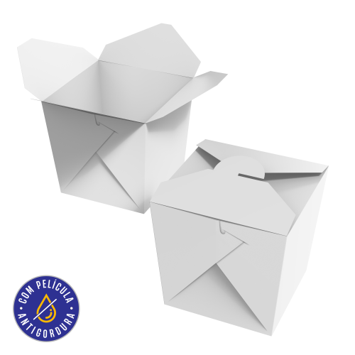 Embalagem para Yakissoba com Encaixe Papel Alimentício 270g com Película Antigordura SEM IMPRESSÃO 7x7x8cm