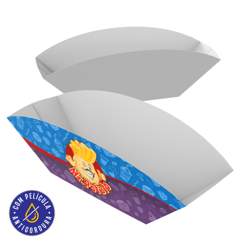 Embalagem para Batata Recheada Papel Alimentício 270g com Película Antigordura 12,5x6x8cm