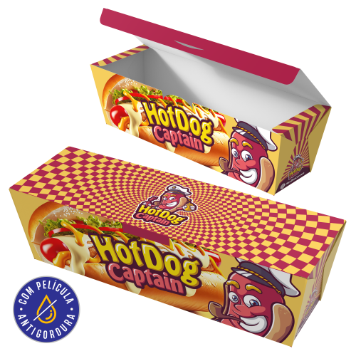 Embalagem para Hot Dog Papel Alimentício 270g com Película Antigordura Personalizável 22x6x7cm