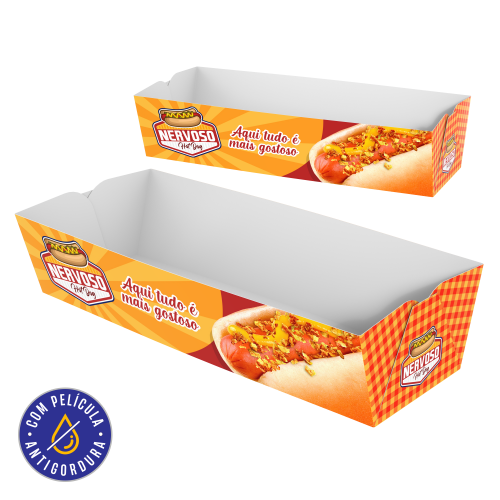 Embalagem para Hot Dog Papel Alimentício 270g com Película Antigordura Personalizável 18,5x6x4cm