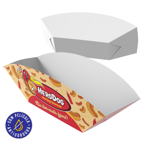 Embalagem para Hot Dog Barca Papel Alimentício 270g com Película Antigordura 12,5x6x8cm