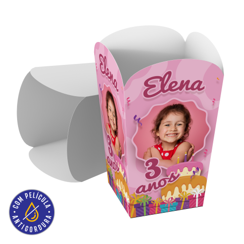 Embalagem para Pipoca Gourmet Papel Alimentício 270g com Película Antigordura 7x7x14,4cm
