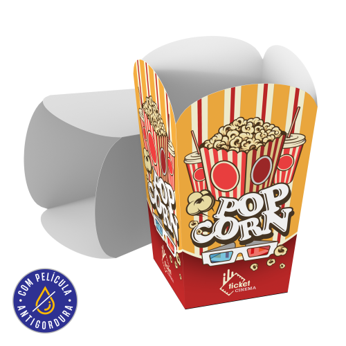 Embalagem para Pipoca Gourmet Papel Alimentício 270g com Película Antigordura 5,2x5,2x9,9cm