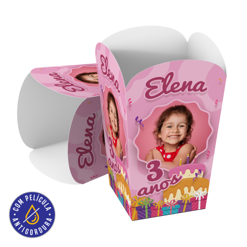 Embalagem para Pipoca Gourmet Papel Alimentício 270g com Película Antigordura Personalizável 5,2x5,2x9,9cm