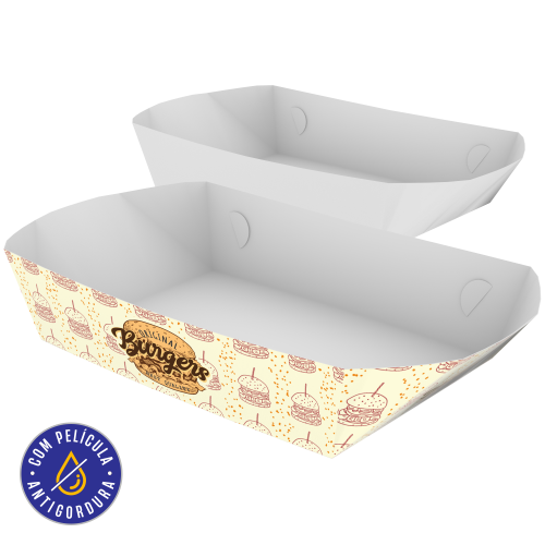 Bandeja Multiuso Papel Alimentício 270g com Película Antigordura 19,5x13x6,5cm