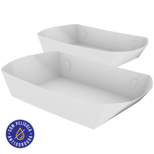 Bandeja Multiuso Papel Alimentício 270g com Película Antigordura SEM IMPRESSÃO 19,5x13x6,5cm