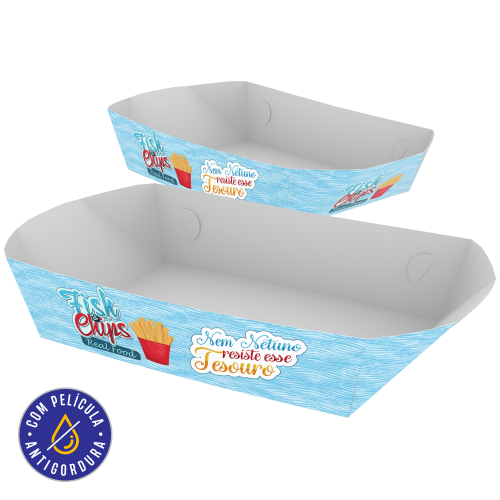 Bandeja Multiuso Papel Alimentício 270g com Película Antigordura Personalizável 11x7,5x3,5cm