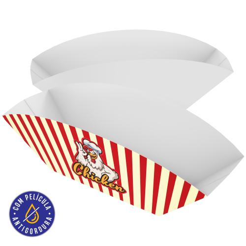Embalagem Barca Papel Alimentício 270g com Película Antigordura 12,5x6x8cm
