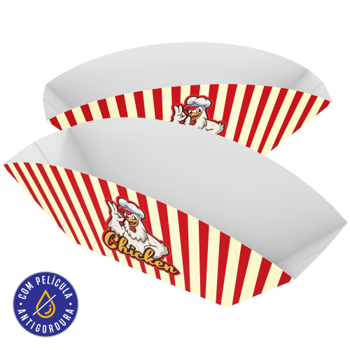 Embalagem Barca Multiuso Papel Alimentício 270g com Película Antigordura Personalizável 12,5x6x8cm