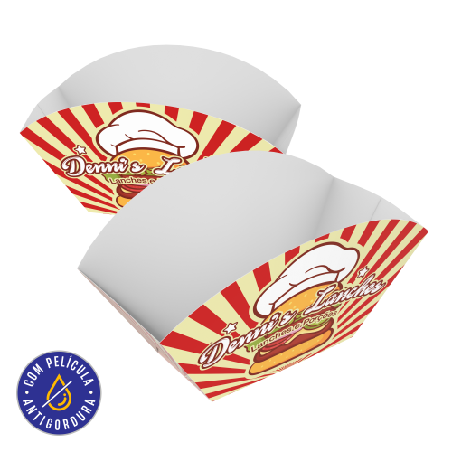 Embalagem Barca Papel Alimentício 270g com Película Antigordura Personalizável 7,5x6x8cm